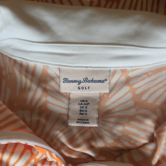 Tommy Bahama Orange Patterned Sleeveless Golf Polo Half Zip, US S - Picture 3 of 7